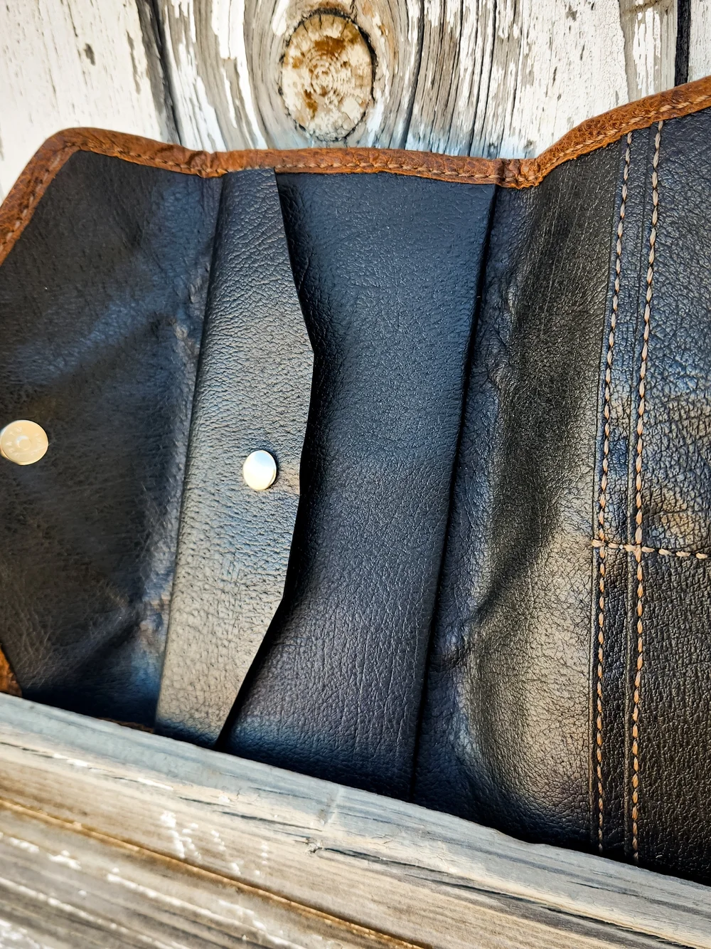 Handstitched Two-Tone  Clutch Wallet - Brown & Tan